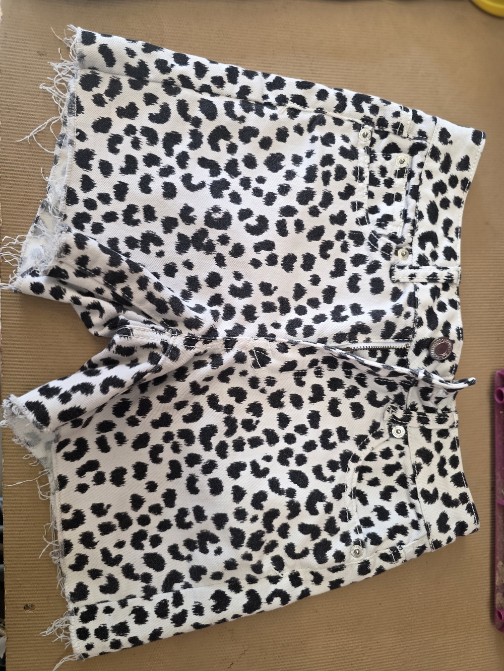 American Eagle Outfitters Black and White Leopard Print Denim Shorts